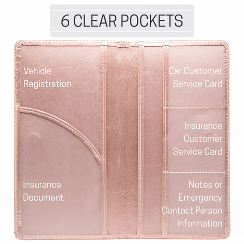 CANOPUS Big Rose Gold Car Registration and Insurance Holder, PU Leather Card Holder, Vehicle Glove Box Organizer for Auto, SUV, Truck